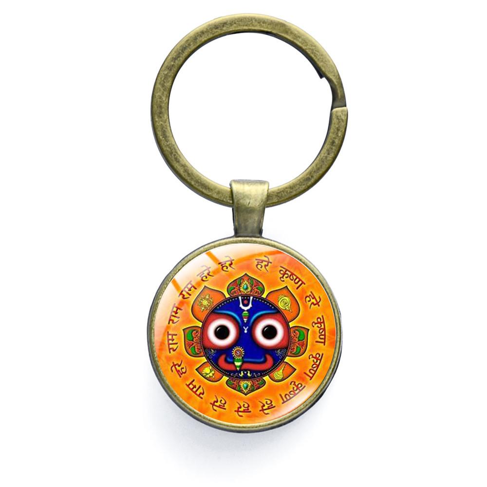 Брелок с изображением Джаганнатха Кришны, брелок с изображением мультфильма для женщин и мужчин, винтажный брелок с изображением лотоса, стекло, кабошон, религиозные украшения