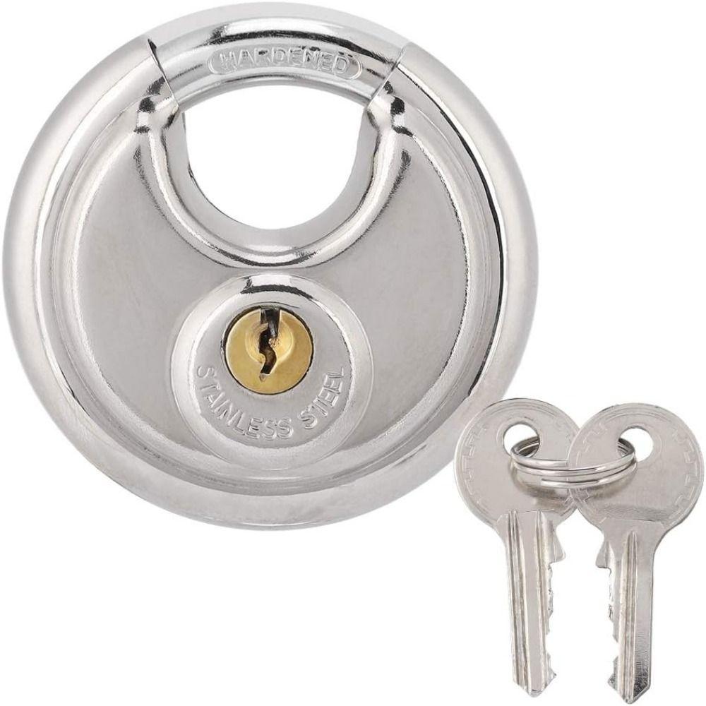 with 2 Keys Round Disc Lock Stainless Steel Security Lock Disc Locking Padlock Warehouse Door
