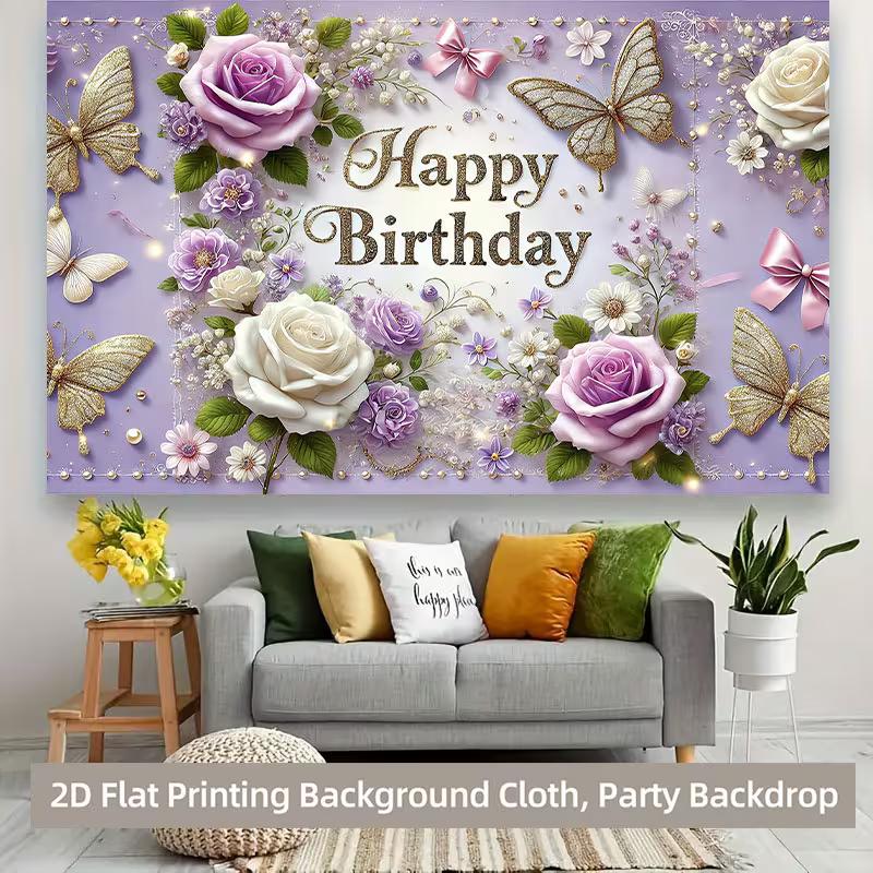 2D Lavender Purple Floral Birthday Backdrop for Garden Themed Party Photo B