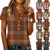 Женский модный и повседневный летний топ с V-образным вырезом, пэчворком, короткими рукавами и клетчатым принтом