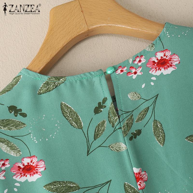 ZANZEA Women Floral Print Summer Casual Round Neck Short Sleeve Dress