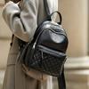 Genuine Leather Women's Fashion Large Capacity Diamond Check Backpack Women's Commuter Travel Backpack
