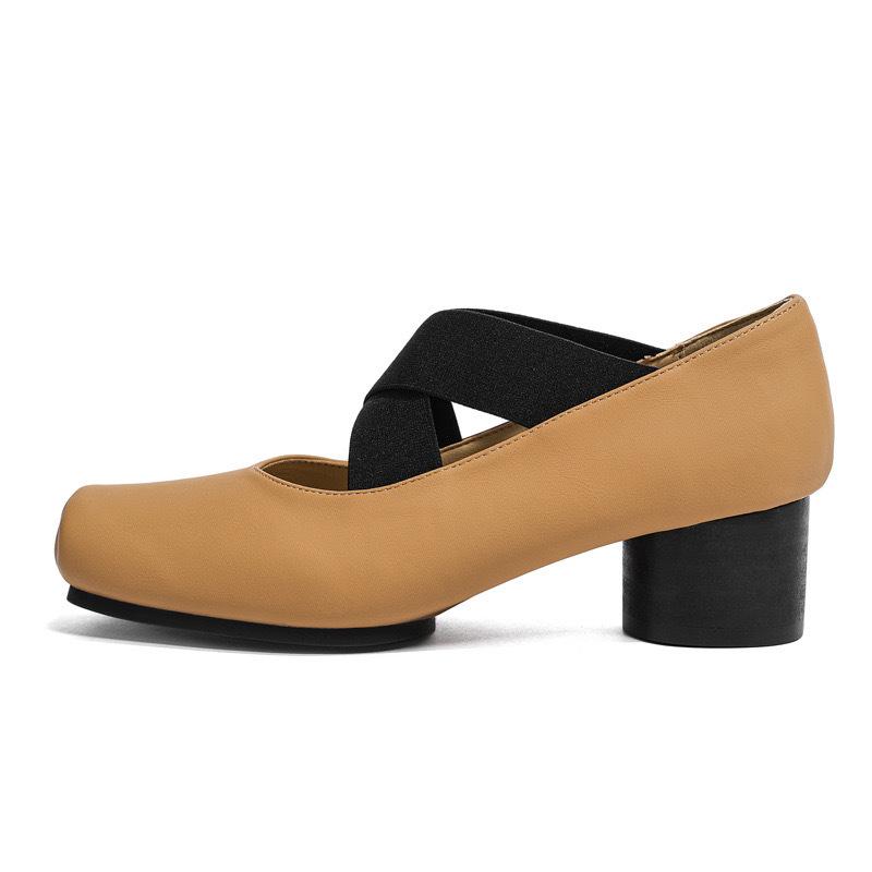 Spot Cowhide Version~ Grape Mother High-heeled Single Shoes Retro Cross-strap Mary Jane Shoes Square Head Thick Heel Ballet Shoes