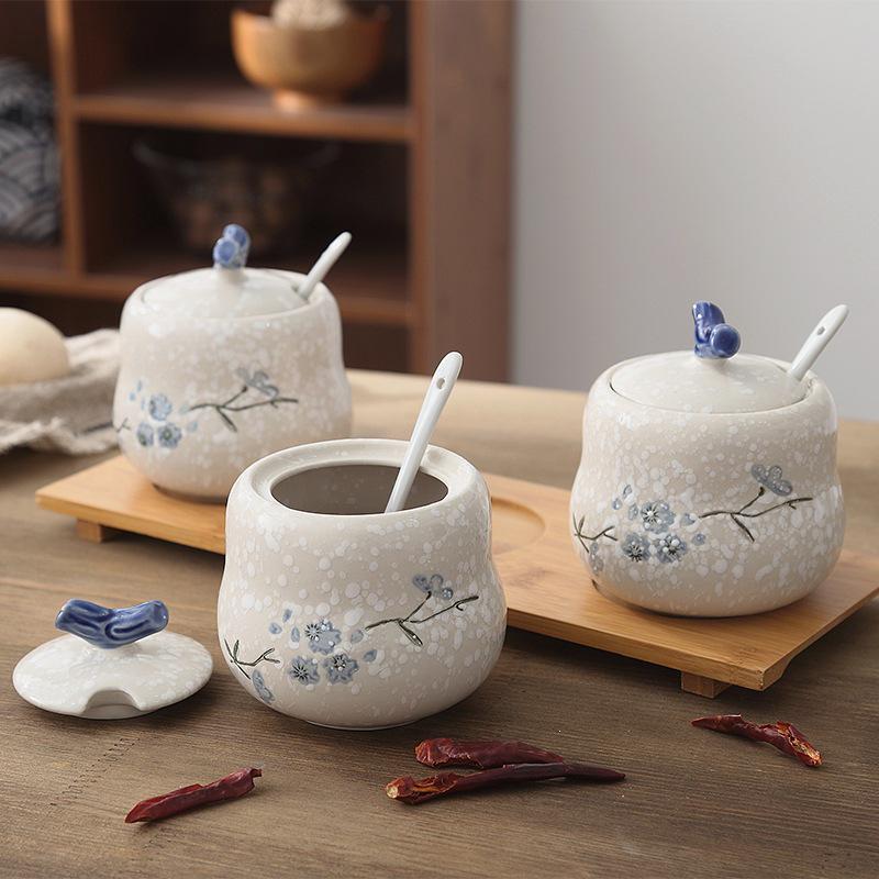 Керамическая банка для специй с крышкой и ложкой для соли, перца, сахара и соусов