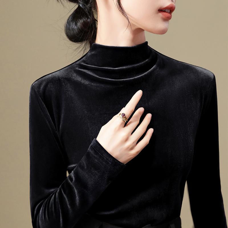 Базовая рубашка женская Новая женская одежда Темперамент Полувысокая горловина Зарубежный стиль Рубашка с талией и длинным рукавом Топ