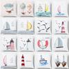 Short Plush Pillowcase Sofa Home European Cartoon Sailboat Hot Air Balloon Lighthouse Cushion Cover