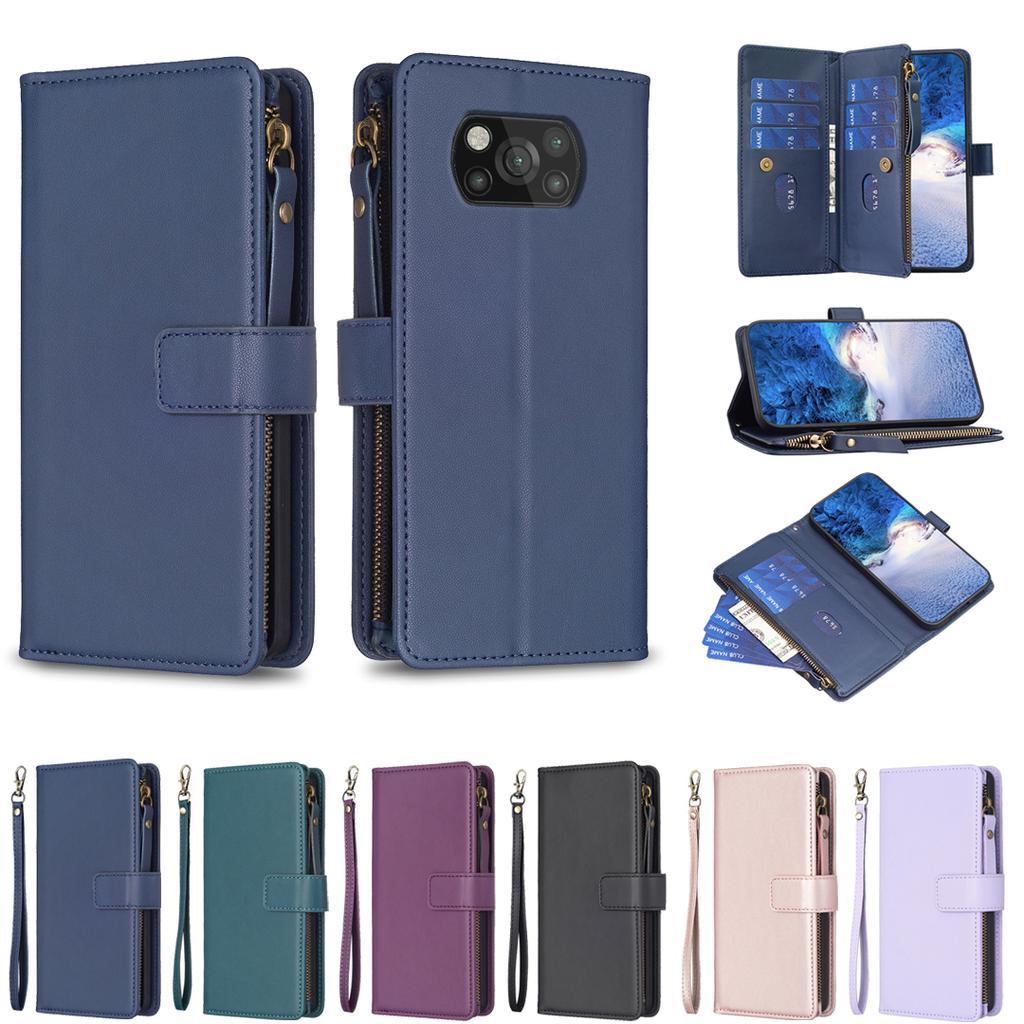 Чехол-кошелек из искусственной кожи с однотонным узором и отделениями для карт на молнии для Xiaomi Redmi 10, POCO X3, M6, C31, 13C, K70, A1, Note 11, Note 12, Note 13..