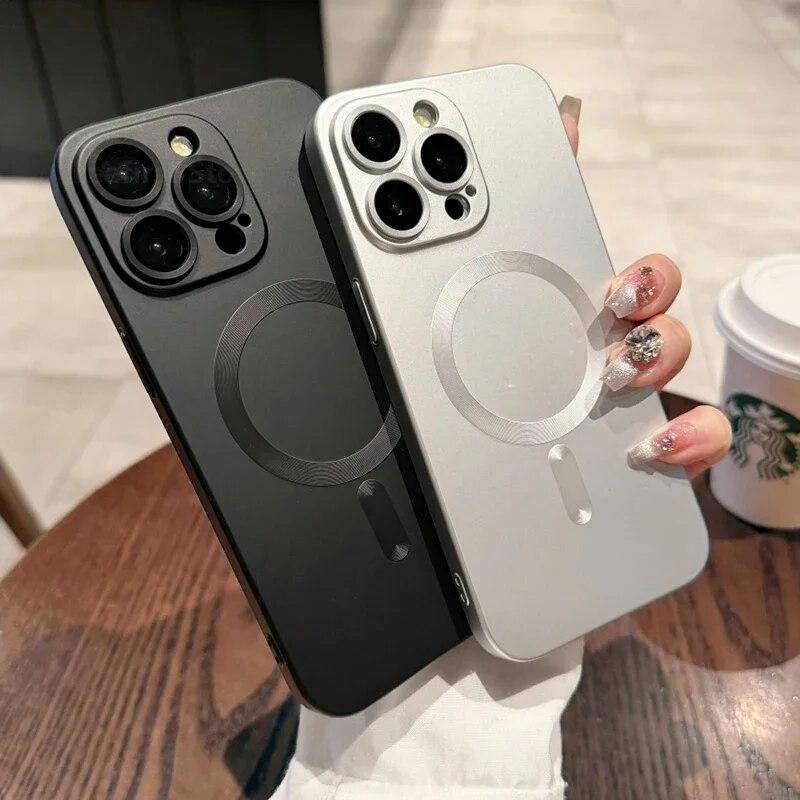 Роскошный матовый противоскользящий мягкий чехол Magsafe для iPhone 15 14 13 12 11 Pro Max Plus, магнитный защитный чехол с беспроводной зарядкой и полным объективом