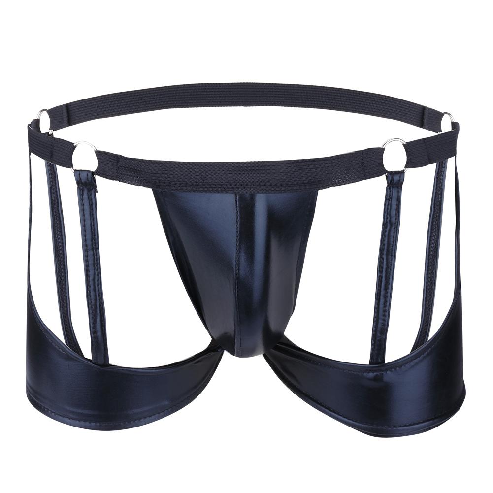 Мужские трусы-боксеры из лакированной кожи с выпуклым передним мешком и уплотнительными кольцами для взрослых, нижнее белье для геев, трусы