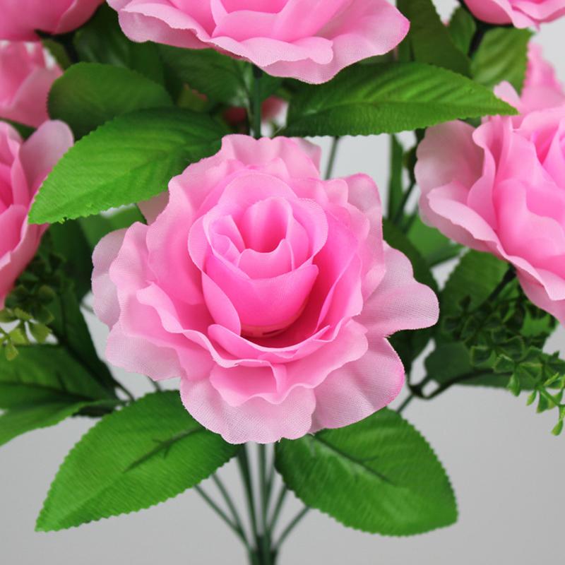 12Heads Silk Rose Artificial Flowers Fake Bouquet Wedding Party Home Grave Decor