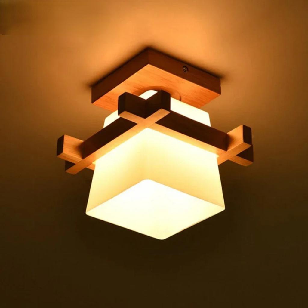 New Elegant, Contemporary, and Welcoming Wooden Tatami Glass Ceiling Lamp Light from Japan Transforms Your Balcony, Porch, or Ha
