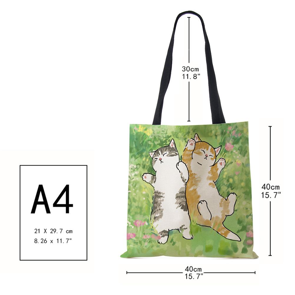Женская сумка с милым животным кошачьим принтом, повседневная складная сумка-тоут для покупок в стиле Харадзюку, многоразовые сумки на плечо большой емкости