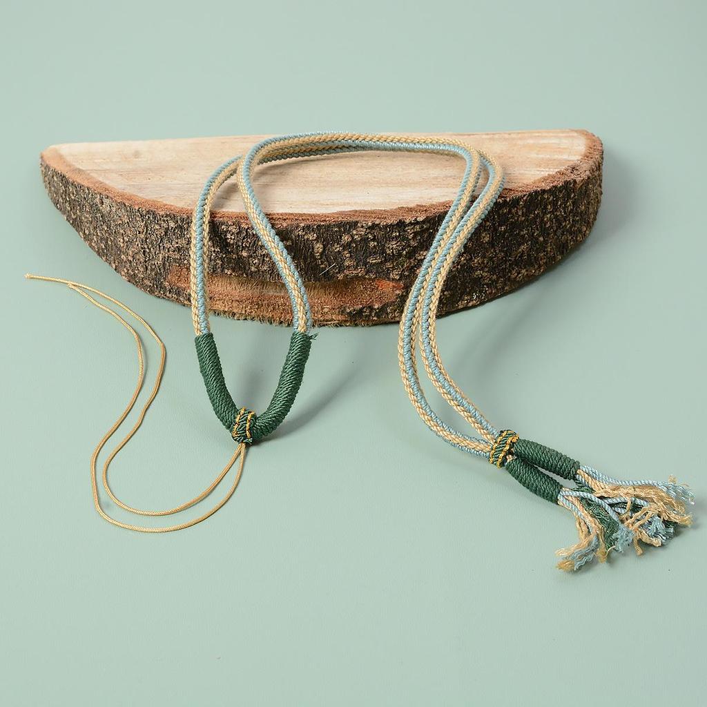 Тибетское Тханка-ожерелье ручной работы с подвеской Дзи и хлопковым шнурком на ключицу