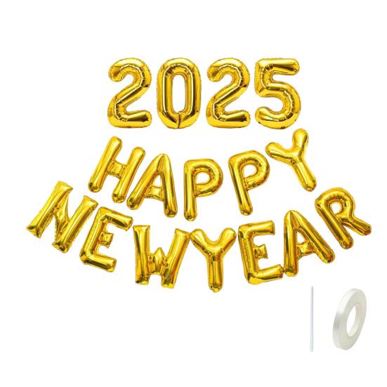 Воздушные шары с Новым годом 2025 года, 16-дюймовые буквы, цифры, алюминиевые фольгированные шары, многоразовые праздничные шары для празднования Нового года