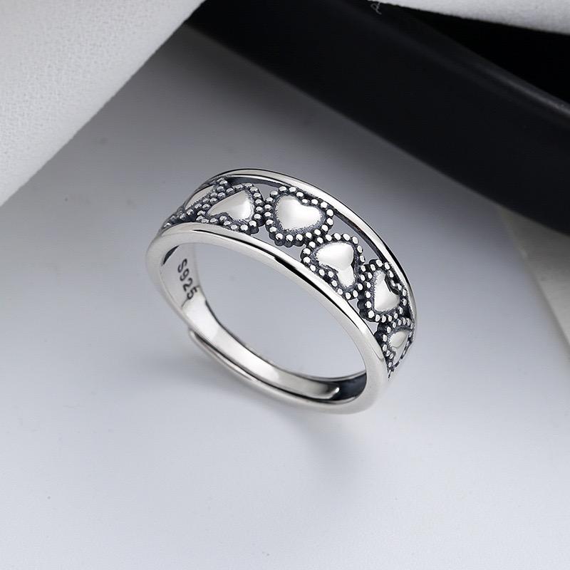 BF CLUB 925 Sterling Rings for Women Simple Geometric Handmade Irregular Retro Hollow Heart Ring Allergy For Birthday Gift