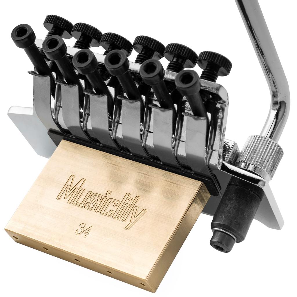 Musiclily Pro BL001 Tremolo Unit Bridge Pitch 34mm Brass Block for Floyd Rose Type Electric Chrome 10.8mm Guitar,