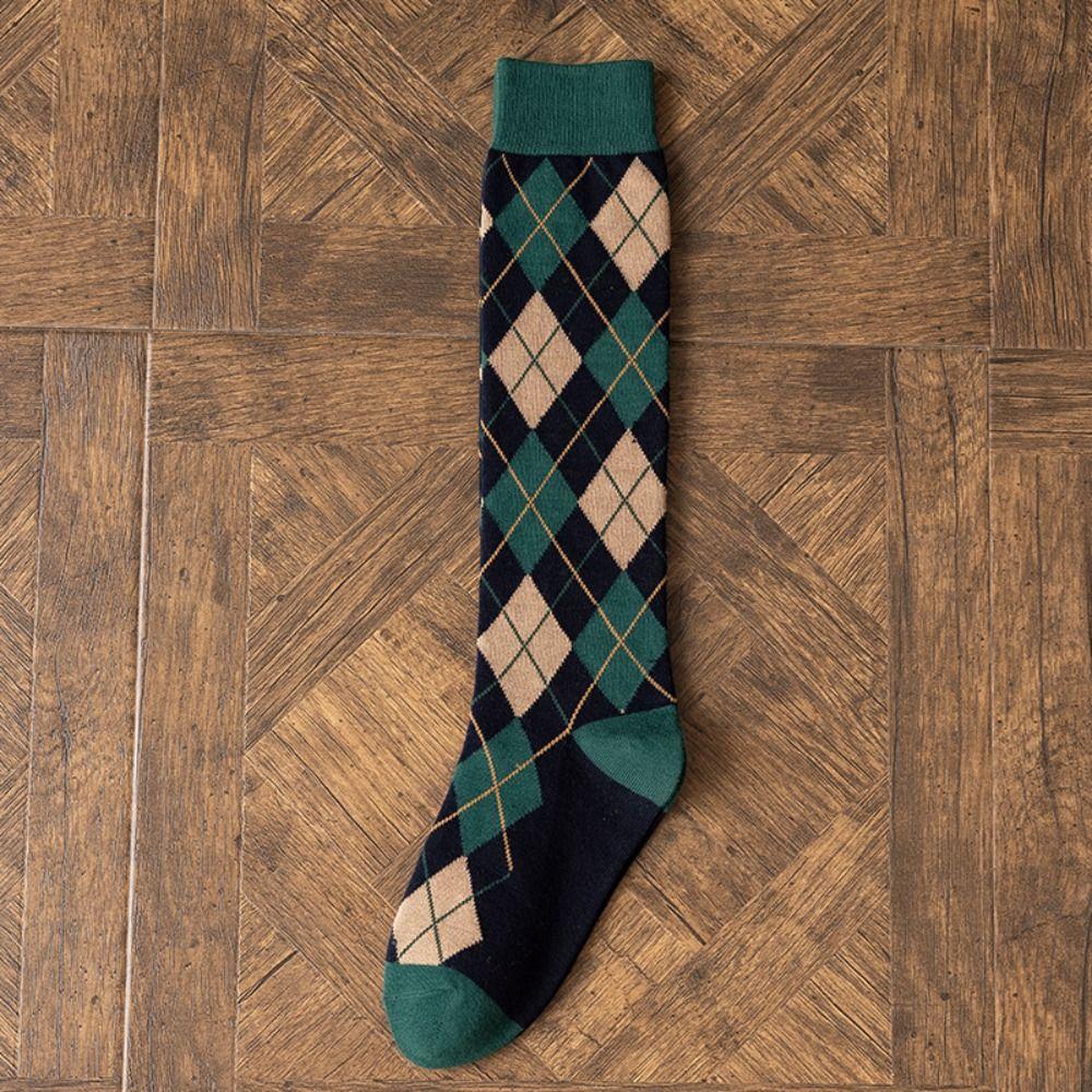 Streetwear Knee High Stockings Plaid British Style Long Socks Unique Stripe Check Socks Lolita