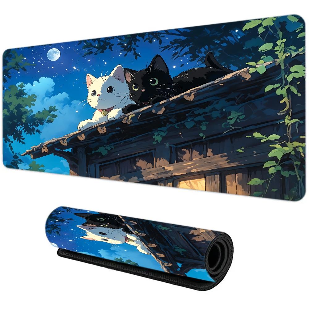Cute Black White Cat Mouse Pad Large Computer Office Game Table Mat Rubber Anti-slip Stitched Keyboard Mats 90x40 XXL Desk Pads