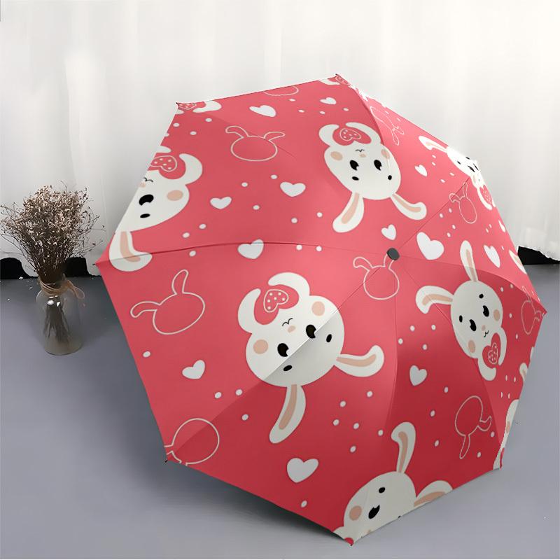 1pc Rabbit Heart Pattern Automatic Folding Umbrella Durable Iron Frame,All Seasons Home Travel Outdoor Multifunctional Umbrella yy251115120