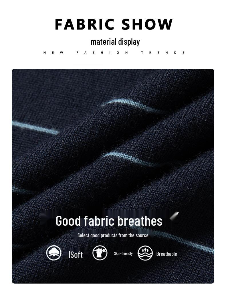 Men's Anti-Pilling Wool Lapel Sweater - Autumn/Winter Business Casual Knit Polo Shirt with Fashion Stripes