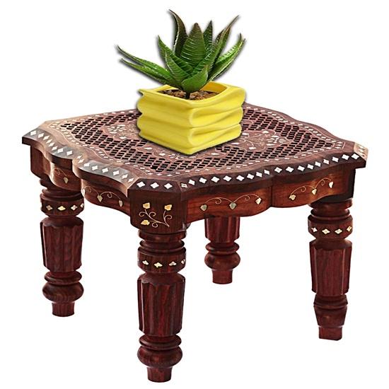 30.48 Cm Sheesham Wood Brass Carving Round Beautiful Carving Design Side Table Coffee Table Outdoor Table Living Room Furniture