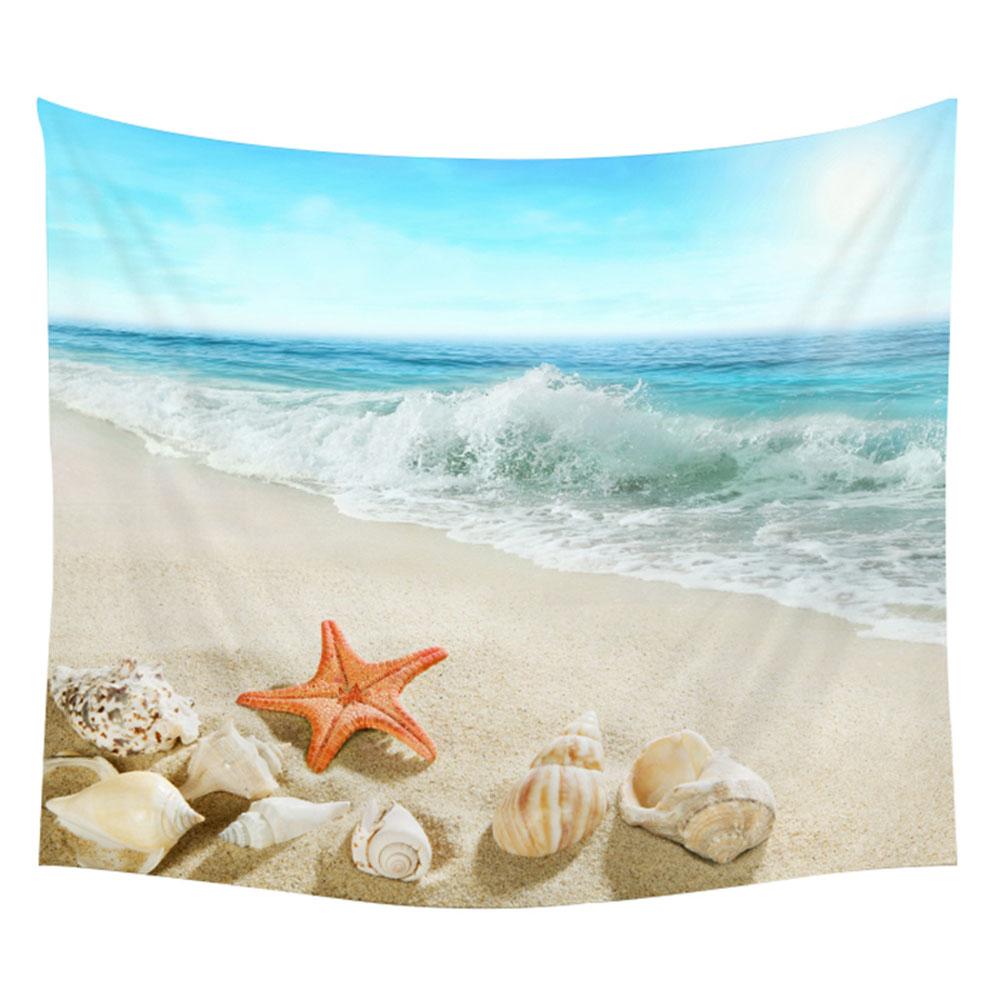 Солнце, море, гобелен, океан, пляж, стена, вода, пейзаж, украшение для пляжа, голубое облако, синее матовое одеяло, полиэфирный гобелен