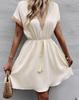 Fashion Women's V-neck Casual Summer Solid Color Short Sleeve Dress