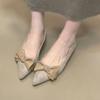 Fashion Low Heeled Single Shoes Autumn New Pointed Toe Suede Bow Soft Sole Soft Side Non-Slip Low Top Shoes