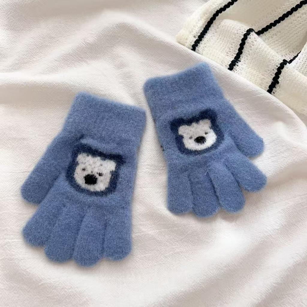 Children's Cartoon Bear Gloves for Winter Warmth New Five Finger Full Finger and Two Finger Warm Gloves for Boys