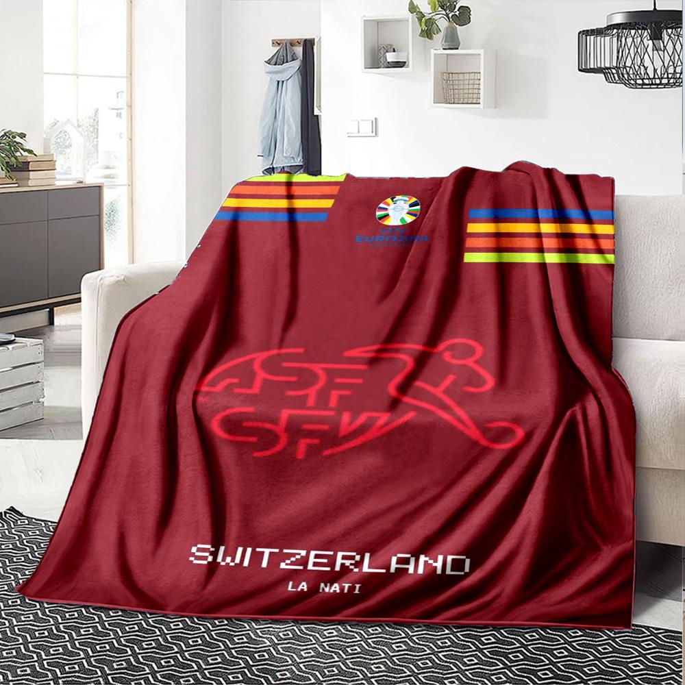 Switzerland National Football Team Logo Print Flannel Blanket High Quality Warm Comfortable Cover for All Seasons Perfect for Gift