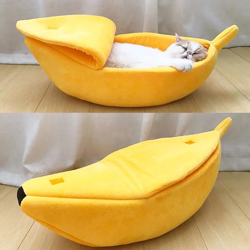 1 шт. забавная кровать-банан для кошек, домик для щенка, подушка для питомника, милый уютный коврик для кошек, теплые прочные портативные подушки для купания для домашних животных, принадлежности для подушек