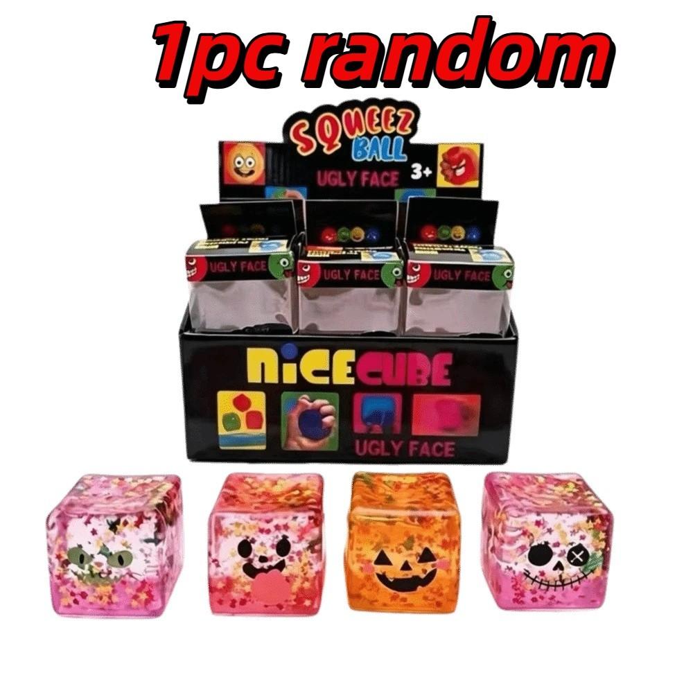Cartoon Face Squishy Toy Transparent Design Fidget Toy Funny Face Ice Cube Toy Desk Decor