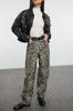 Women's Fashion Brown Leopard Patterned High Waist Wide Leg Jeans