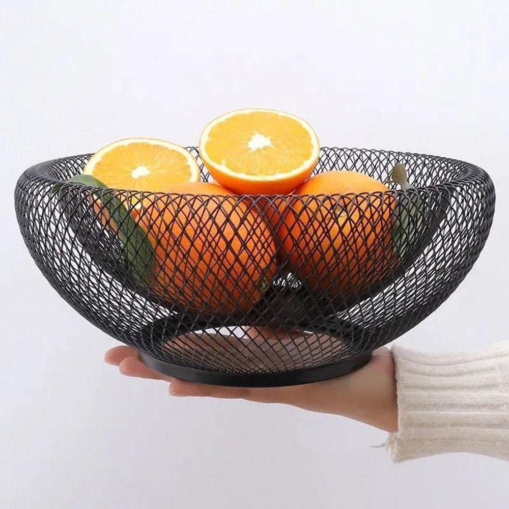Round Iron Art Fruit Basket Black/Gold Fruit Vegetable Basket Mesh Fruit Snacks Basket Countertop