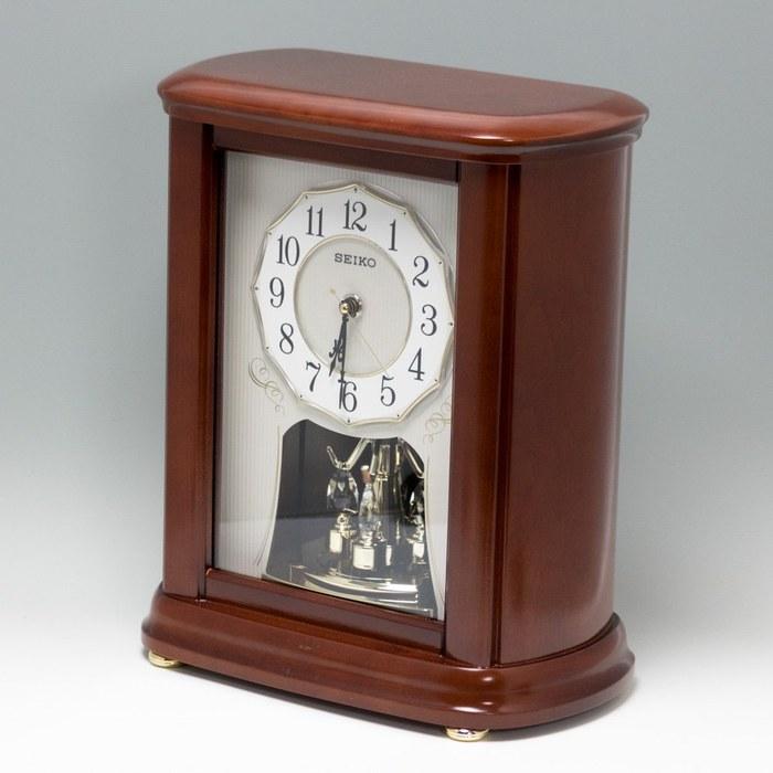 Seiko Clock Table Clock Radio-Controlled Analog Rotating Decoration Wood Case Brown Wood Grain BY242B