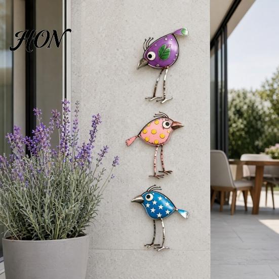 Bird Wall Decoration 3Pcs Wooden Birds Art Decor, Distressed Hangings, Funny Long Leg Hanging Sculpture, Boho Farmhouse Decorations for Outdoor Garden