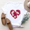 (Asian Size) Women Love Heart Flower Floral Style 90s Clothing Print Tee Top Fashion T Shirt Woman Female Short Sleeve Graphic T-shirts