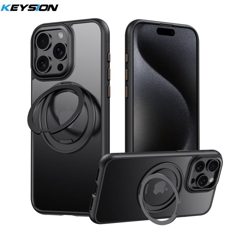 KEYSION N52 Magnetic 360° Ring Case for MagSafe for iPhone 13 14 15 Pro Max Matte Transparent Shockproof Phone Cover