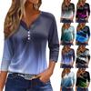 Women's T Shirt Tee Print Button 3/4 Sleeve Daily Weekend Fashion Basic V Neck Regular Top