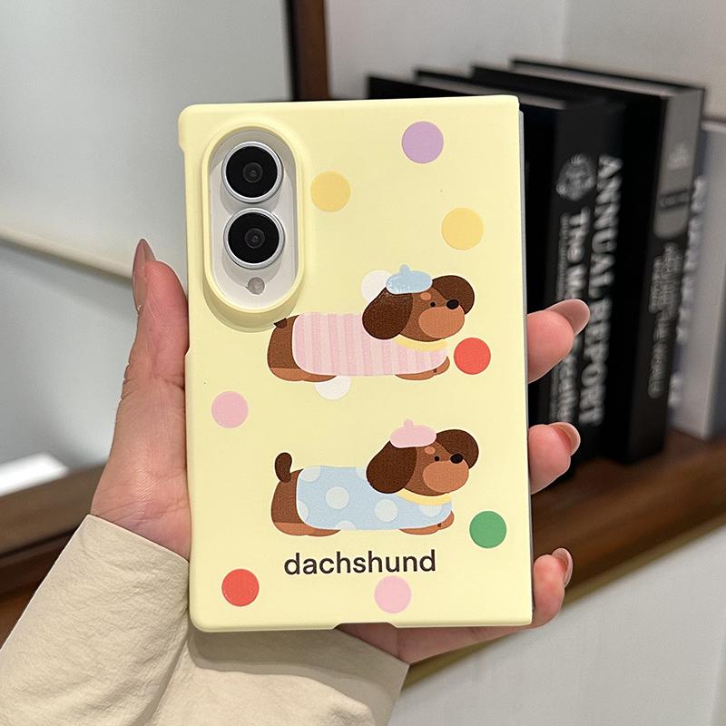Korean Cute Cartoon Puppy Phone Case For Samsung Z Fold 8 Z Fold8 Cover with Chain Kawaii Hard Cases For Galaxy ZFold8 Funda