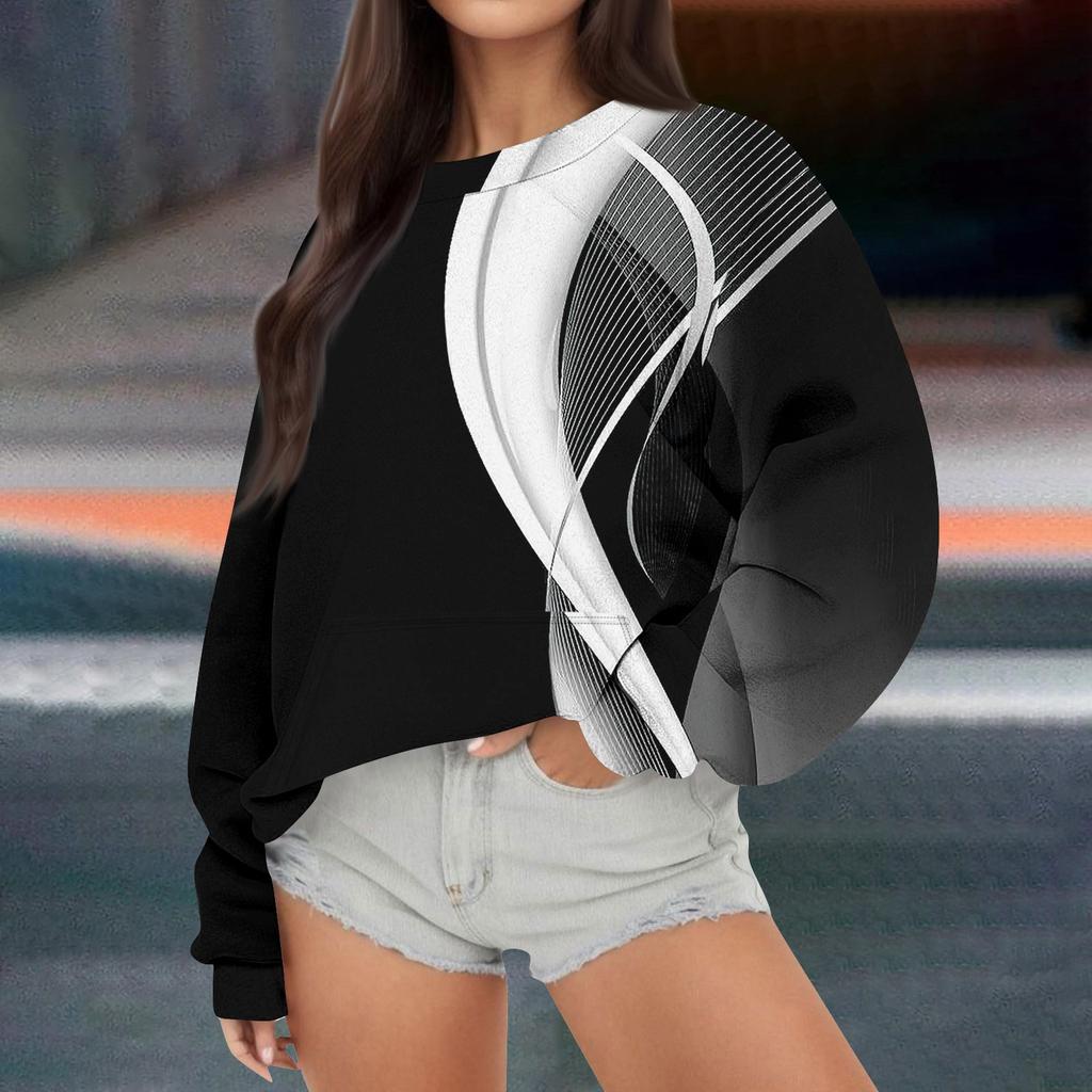 Женская повседневная модная Свободная толстовка с длинным рукавом и круглым вырезом с принтом