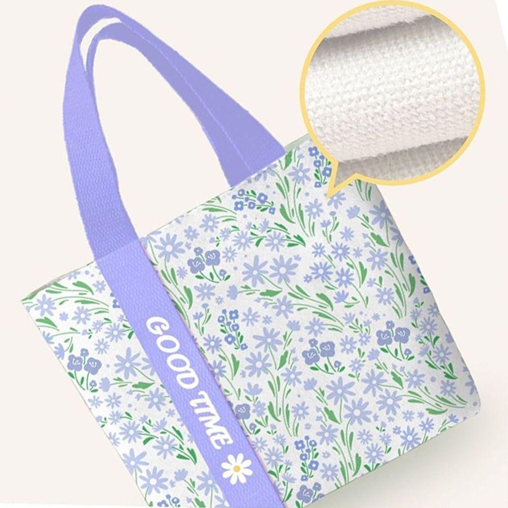 Portable Floral Canvas Tote Bag Reusable Lightweight Commute Handbag Large Capacity Shopping Bag Daily Commute
