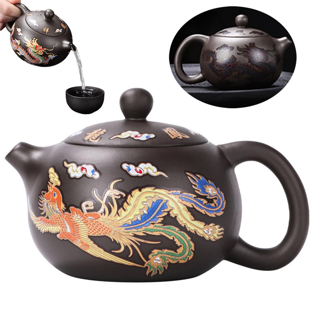 Dragon and Phoenix Purple Sand Pot Tea Color-changing Purple Clay Zisha Teapot for Wood Stove or Stovetop Xuan-US