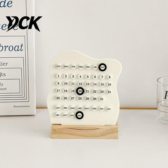 Personalized Desktop Display Perpetual Block Calendar with Date Marker, Reusable Wood Time Management Base, DIY Ring A Daily Planner for Office