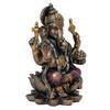 Resin Bronze Chaturbhuj Lord Ganesha Idol Sitting On Lotus Flower- Ganesha Idol for Home Decor Office Car Dashboard- Ganesha Statue for Puja Room