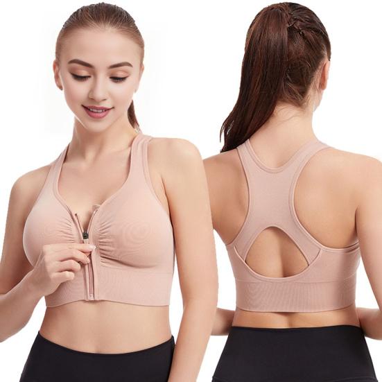Bra Front Zipper Closure Solid Color Vest Type Hollow Out Back Adjustable Shockproof