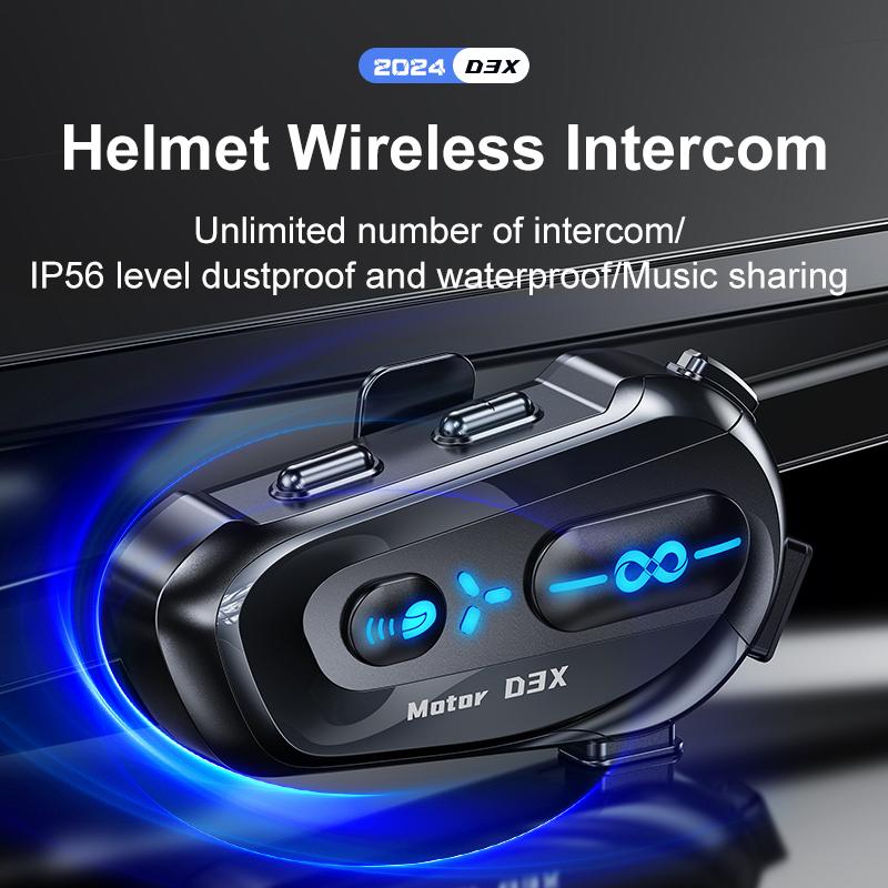600M Intercom Bluetooth 5.3 EDR Helmet Headset with Music Sharing Motorcycle Wireless Earphone Hands-free Call Anti-interference Headphone for 6 Rider