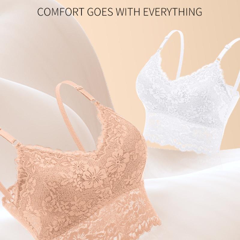 Fashion Sleeveless Lace Vest Wirefree Padded Bra Short Camisole Fitness Underwear Floral Lace Bra