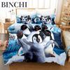 Милый пингвин принт комплекты постельного белья животное 3D пододеяльник роскошь без простыни королева король односпальная двуспальная кровать постельное белье для детей мальчик девочки