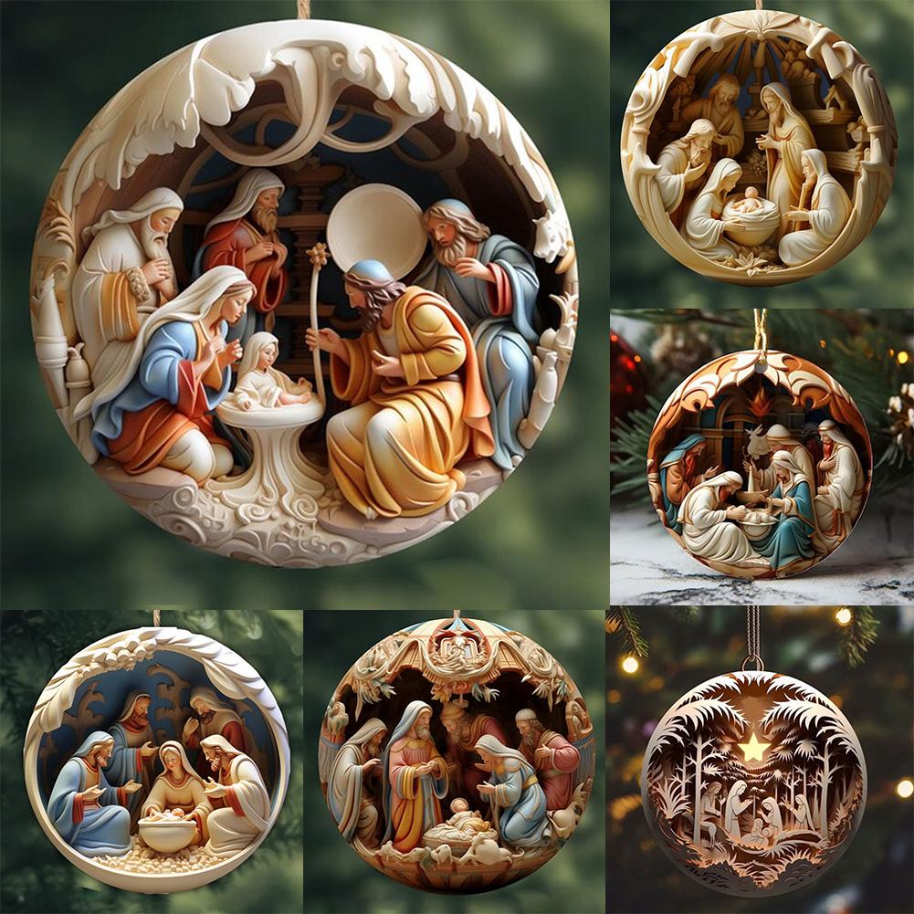 8cm 2025 Stained Glass Effect Acrylic Christmas Ornament, Nativity Jesus Birth Pendant For Holiday Seasonal Tree Decoration